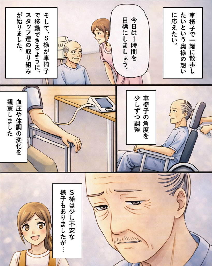 S様が車椅子で移動できるようにする取り組みが始まりました。